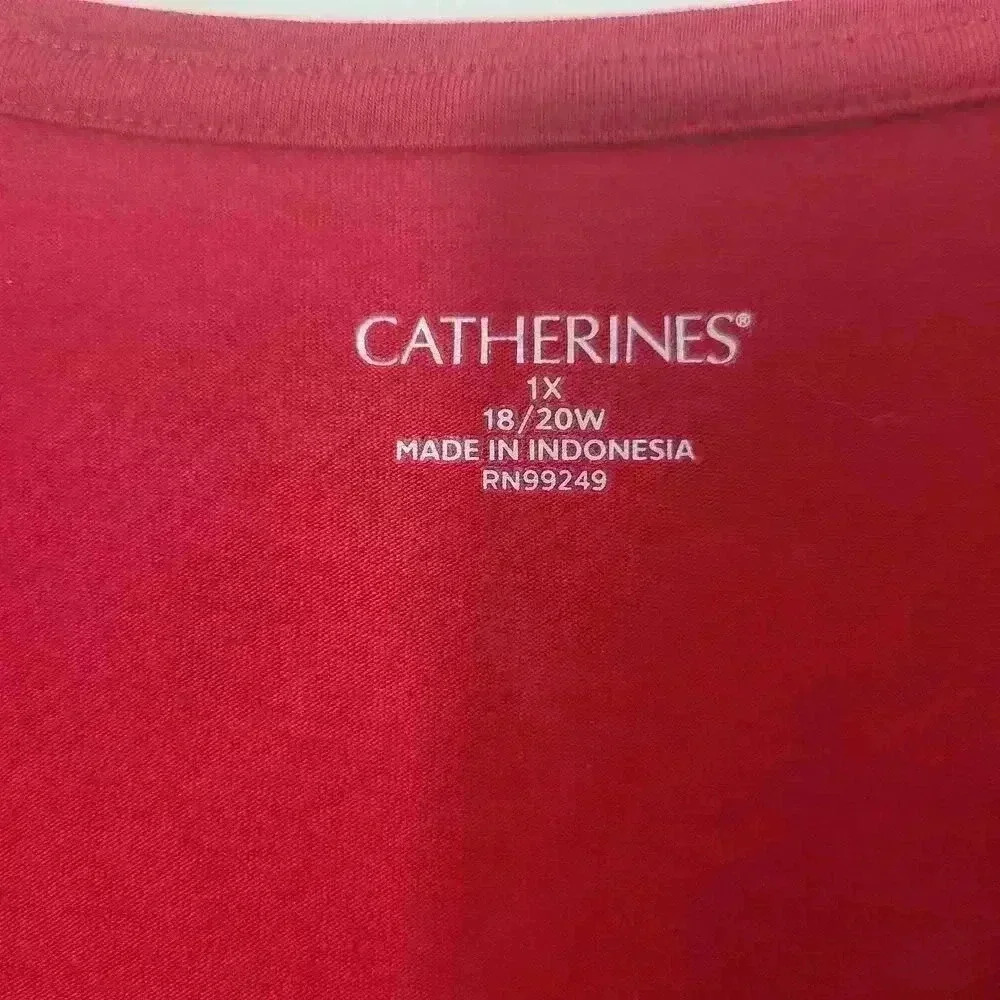 Catherines Beaded Christmas Tree Top Pullover Knit Red Holiday Size 1X - Picture 4 of 5